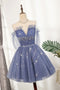 Sparkly Sheer Neck Tulle Homecoming Gown with Sequins, A Line Short Prom Dress UQH0088