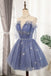 Sparkly Sheer Neck Tulle Homecoming Gown with Sequins, A Line Short Prom Dress UQH0088