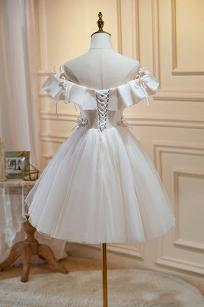 A Line Off the Shoulder Tulle Homecoming Dress with Beading, Sparkly Hoco Dress UQH0132