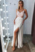 Classic A Line Spaghetti Straps Split Prom Dresses Long with Lace Appliques N2480