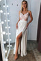 Classic A Line Spaghetti Straps Split Prom Dresses Long with Lace Appliques UQ2480