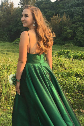 Simple Prom Gowns Spaghetti Straps A-line Satin Burgundy Prom Dresses UQP0087