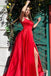 Simple Red Satin High Slit Long Prom Dress, Long Red Formal Evening Dress  UQP0038