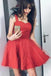 Red Straps Tulle Sweet 16 Dresses, A Line Cute Sleeveless Mini Homecoming Dress N1958