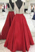 Red V Neck Sleeveless Beading Prom Dress, A Line Satin Sparkly Long Party Dresses UQ1731