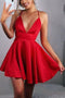 Red V Neck Mini Ruched Sweet 16 Dress, A Line Short Homecoming Dress UQ1933