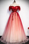 Red Off the Shoulder Long Tulle Prom Dress with Beading, Party Gown with Sequins UQP0077