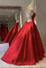 Red Satin Spaghetti Straps Long Prom Dress, Puffy Princess Formal Gown UQP0146