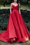 Simple Red Spaghetti Straps Satin Long Prom Dress, Elegant Formal Gown UQP0113