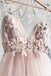 Charming Spaghetti Straps Deep V Neck Tulle Prom Dress with Flowers, A Line Party Dress UQ2390