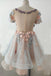 A Line Short Sleeves Tulle Homecoming Dress with Beading, Short Hoco Gown with Flowers UQH0134