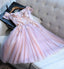A Line Off the Shoulder Tulle Homecoming Dress with Beads, Short Hoco Dress with Flowers UQH0130