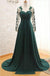Dark Green Long Sleeves Long Evening Dress with Appliques, Long Prom Dress with Sleeves N1929