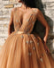 Puffy Tea Length V Neck Sleeveless Tulle Homecoming Dress, Tea Length Prom Dress UQH0029