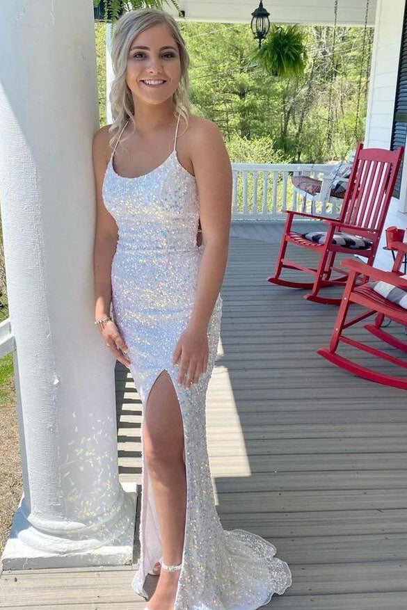 Sequin Prom Dress White Sequin Spaghetti Strap Dress Shiny Spaghetti Straps Mermaid White Sequin Prom Evening Sequin Prom Dress White Sequin Spaghetti Strap Dress Shiny Spaghetti Straps Mermaid White Sequin Prom Evening