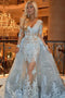 V Neck Long Sleeves V Neck Mermaid Prom Dresses, Lace Appliqued Long Party Dress UQ2559