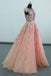 See Through Cap Sleeves Floor Length Tulle Prom Dress with Appliques Belt UQ2326