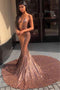 Spaghetti Straps V Neck Mermaid Court Train Sequins Prom Dress, Evening Dress UQ2603