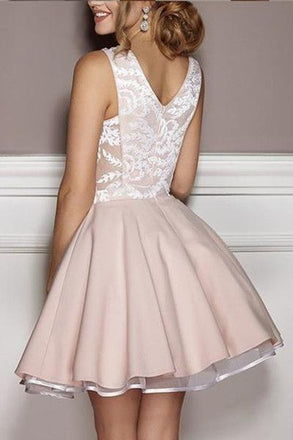 A-line Deep V-neck Appliques Sleeveless Short Junior Homecoming Dresses UQ1912