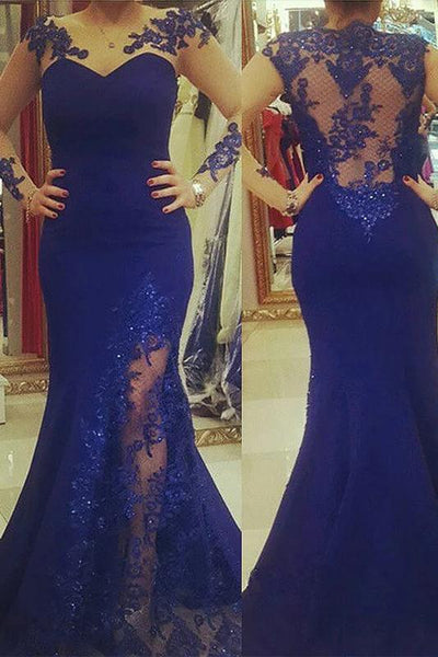 Royal Blue Plus Size Mermaid Prom Dress with Sheer Sleeves Plus Size Uniquedresss
