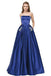 Royal Blue Strapless Bridesmaid Dress with Pockets, A Line Satin Prom Dress with Beads N1854