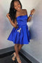 Royal Blue Strapless Satin Homecoming Dress with Beading, A Line Short Graduation Dresses UQ2051