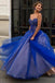 Royal Blue Sweetheart Floor Length Tulle Prom Dress with Beads, A Line Long Formal Dress N2439