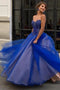 Royal Blue Sweetheart Floor Length Tulle Prom Dress with Beads, A Line Long Formal Dress UQ2439