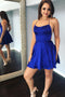 Royal Blue Spaghetti Straps Homecoming Dress, Simple Mini Graduation Dress UQH0020