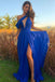 Royal Blue One Shoulder Slit Prom Dress, Simple Long Formal Gown UQP0112