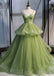 Green Spaghetti Straps New Arrival Prom Gown with Ruffles, Formal Dress Long UQP0078