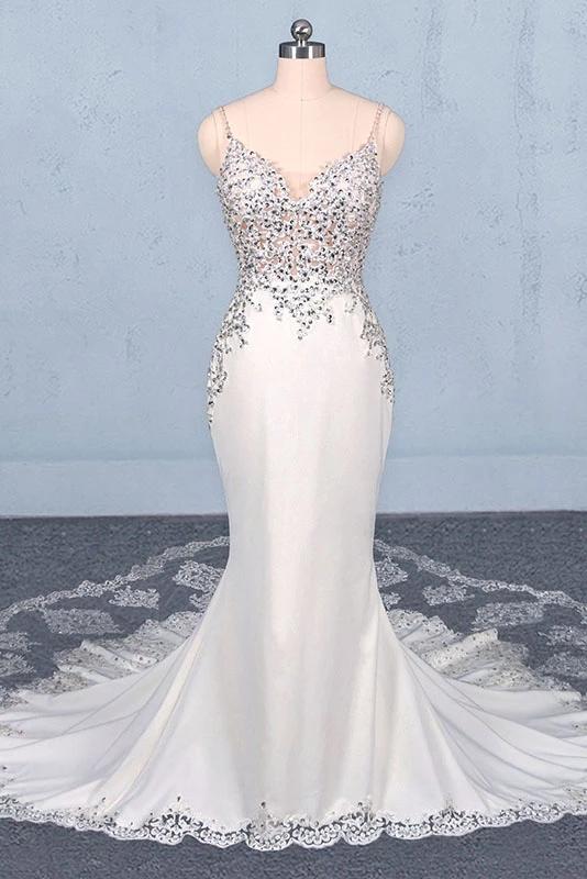 Spaghetti Straps Mermaid Wedding Dress with Lace, Mermaid Bridal Dresses UQ2302