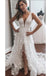 A Line Deep V Neck Sleeveless Wedding Dress with Flowers, Bridal Dress with Slit UQW0066