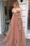 A-Line Sweetheart Floor Length Prom Dress with Appliques, Tulle Formal Dress UQ1702