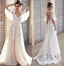 Ivory V Neck Beach Wedding Dresses with Lace Appliques, Romantic Backless Bridal Dresses UQ2372