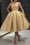 Puffy Tea Length Satin Strapless Prom Dress, Homecoming Dress UQH0092