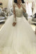 Ball Gown Long Sleeves V Neck Tulle Wedding Dress, Princess Long Bridal Dress with Lace UQ2081