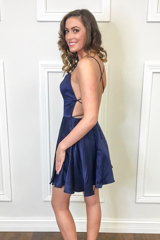 Royal Blue Spaghetti Straps Homecoming Dress, Simple Mini Graduation Dress UQH0020