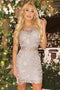 Sheath Jewel Sleeveless Lace Short Homecoming Dresses, See Through Mini Prom Gown UQ2168
