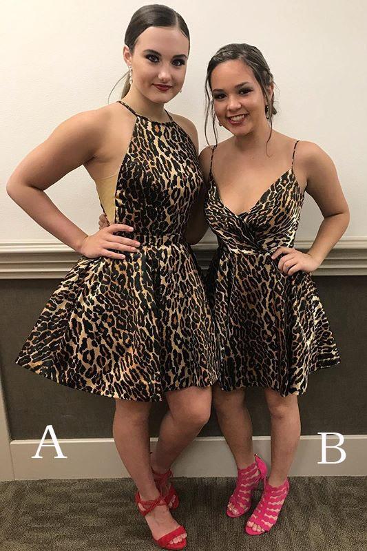 Mini Homecoming Dress with Leopard Print Unique Sleeveless Short Prom Uniquedresss