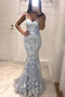 Spaghetti Straps Mermaid Prom Dress with Lace Appliques UQ2393