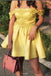 Off the Shoulder Satin Homecoming Dress, Short Graduation Dress with Applique UQ2060