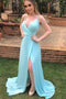 Spaghetti Strap Side Slit Long Evening Dresses, Flowy Long Prom Dresses UQ2065