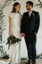 Sheath Cap Sleeves Long Wedding Dress, Simple Open Back Bridal Dresses UQ2492