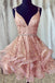 Unique Sparkly V Neck Mini Homecoming Dresses, Puffy Short Prom Dress UQH0045