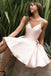 Light Pink Satin Spaghetti Strap Homecoming Dress, Simple Mini Prom Dress UQ1805