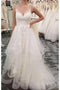 Spaghetti Straps Tulle Beach Wedding Dress with Lace Appliques, Long Bridal Dresses UQ1890