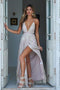 Spaghetti Straps Deep V Neck Floor Length Formal Dresses Prom Dress with Side Slit UQ2045
