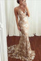 Spaghetti Straps Lace Mermaid Long Evening Prom Dresses with Sweep Train UQ2597