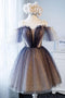 Sparkly Off the Shoulder Homecoming Dress with Short Sleeves, Unique Tulle Short Dress UQ1880